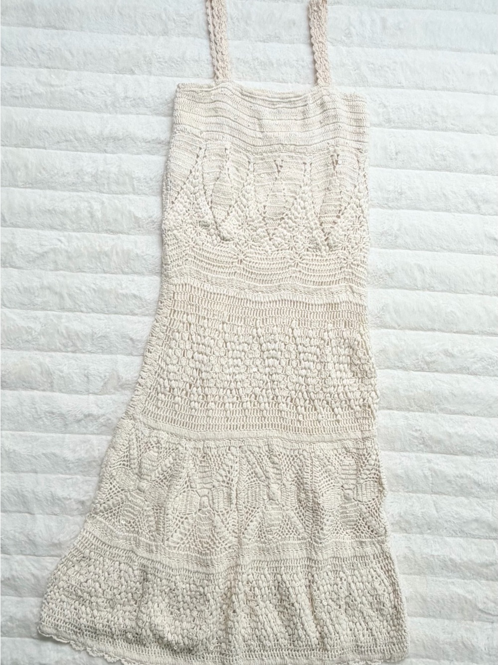 ZARA Limited Edition Ecru Sequin Crochet Knit Midi/Maxi Dress Boho Size S - Picture 2 of 16